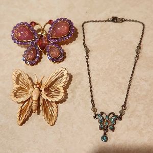 Monet Butterfly pin, pink butterfly and bracelet lot